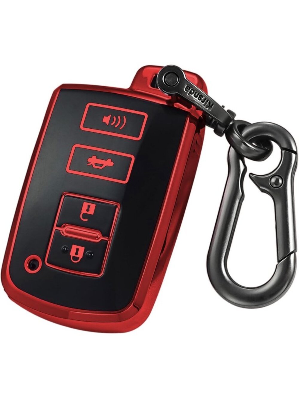 Red Soft TPU Key Fob Cover with Keychain - 4 Button Protection for Toyota Models
